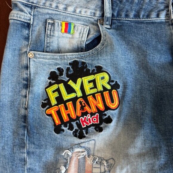 VINTAGE Born Fly Jean Shorts Distressed Sour Patch Candy Theme JNCO Y2K SKATER - Picture 7 of 14